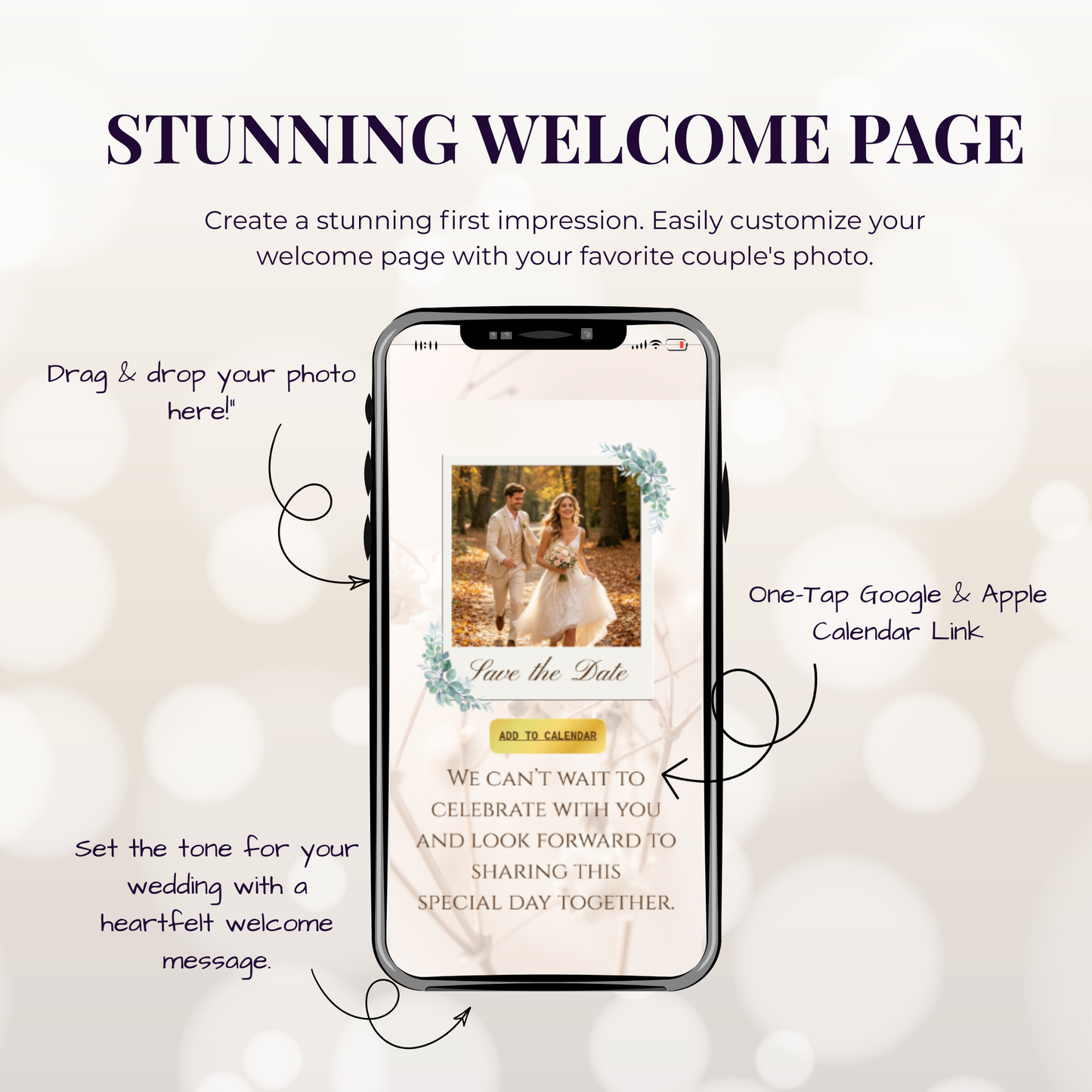 Warm Beige Floral Theme Wedding Website Template Canva, Modern Digital Invitation