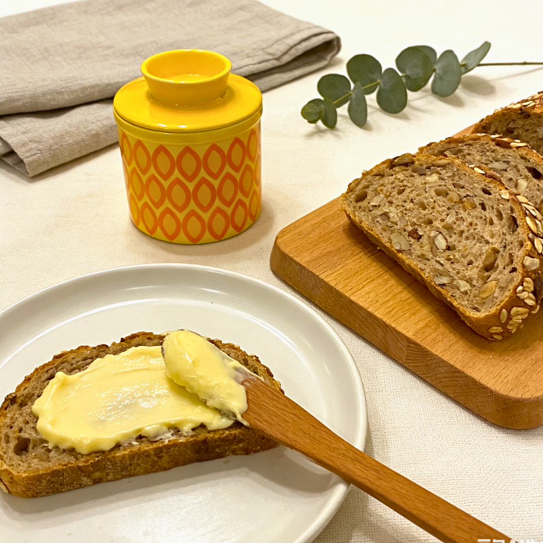 French Ceramic Butter Crock with Lid for Countertop - Yellow Ovals