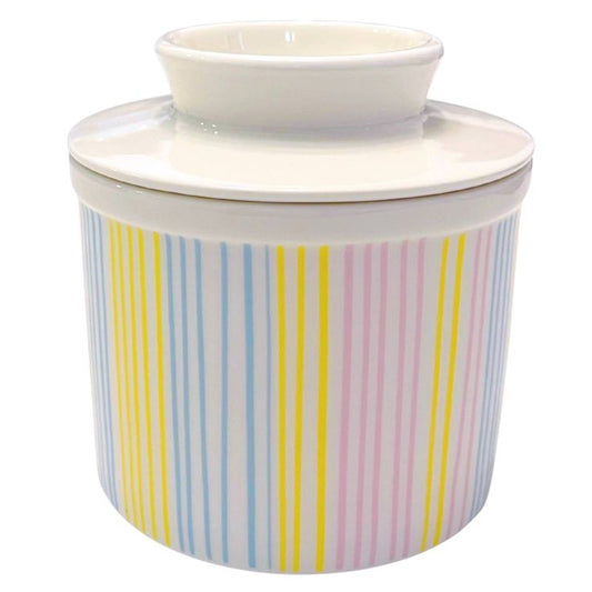 French Ceramic Butter Crock with Lid for Countertop - Pastel Stripes