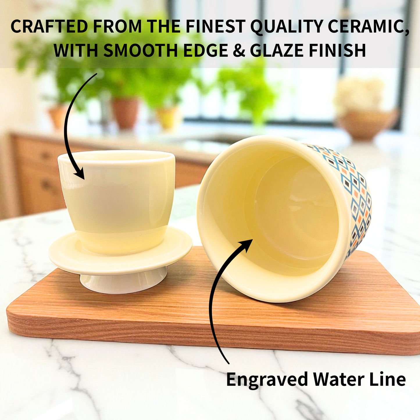 French Ceramic Butter Crock with Lid for Countertop - Retro Diamond