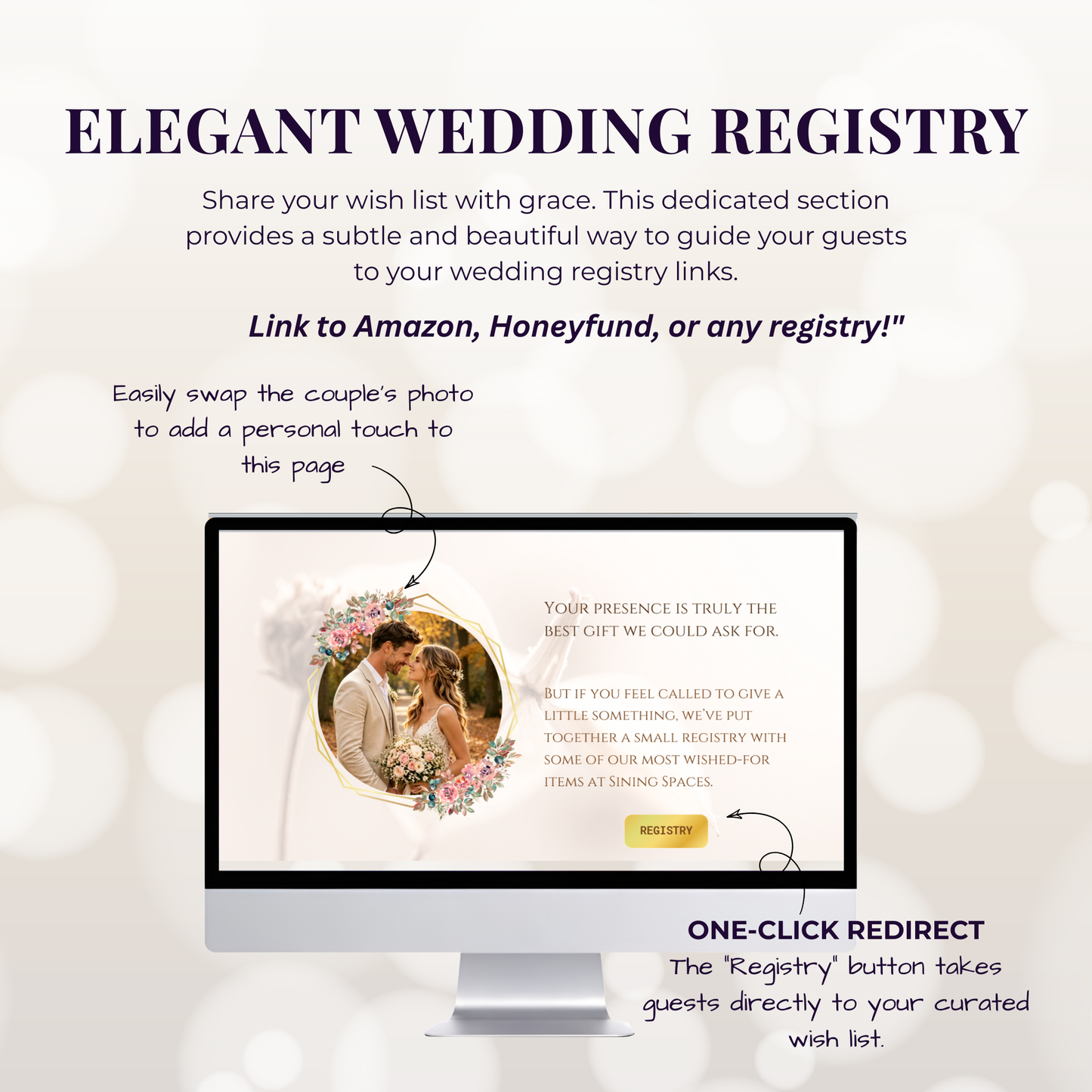 Warm Beige Floral Theme Wedding Website Template Canva, Modern Digital Invitation