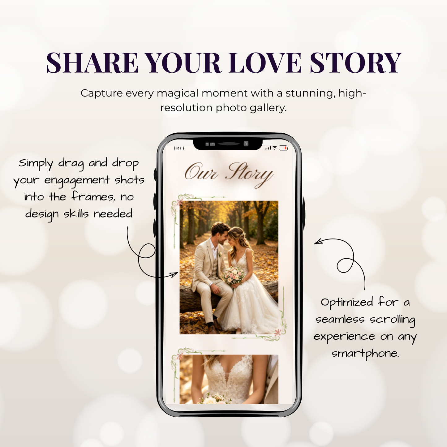 Warm Beige Floral Theme Wedding Website Template Canva, Modern Digital Invitation