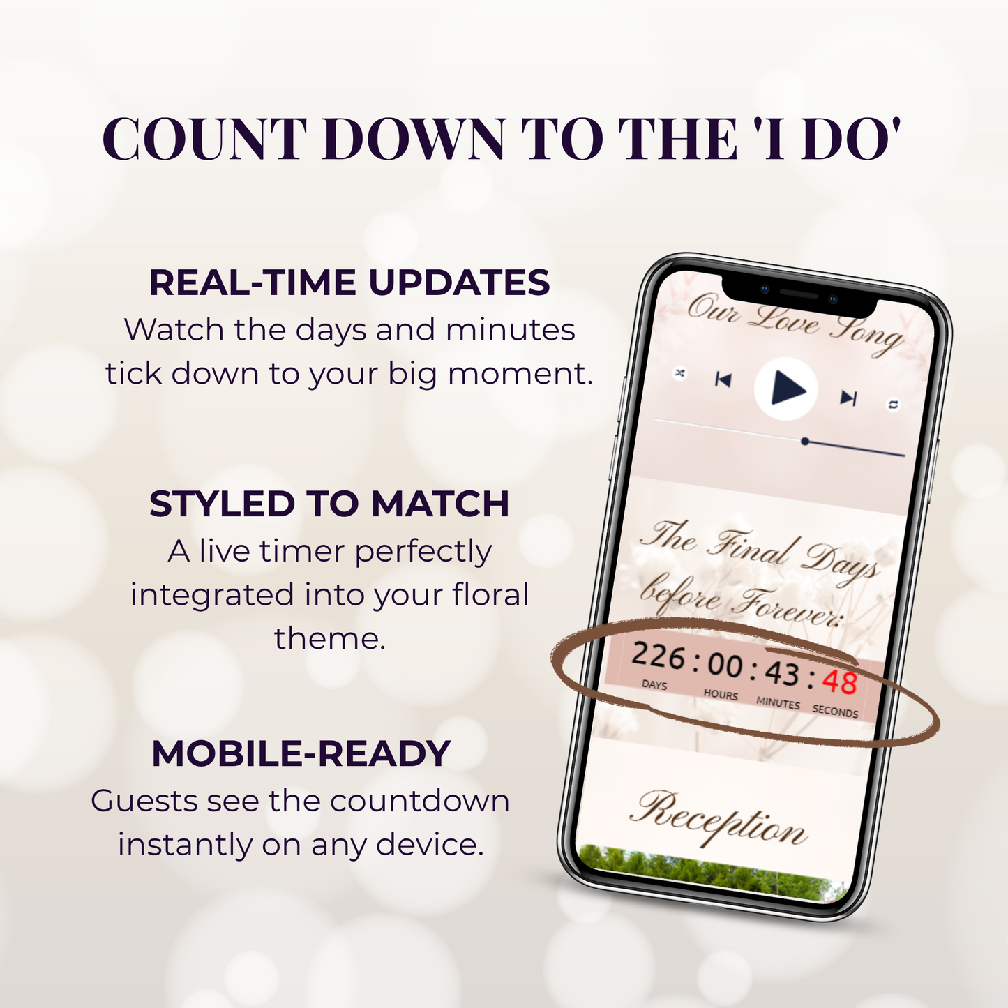 Warm Beige Floral Theme Wedding Website Template Canva, Modern Digital Invitation