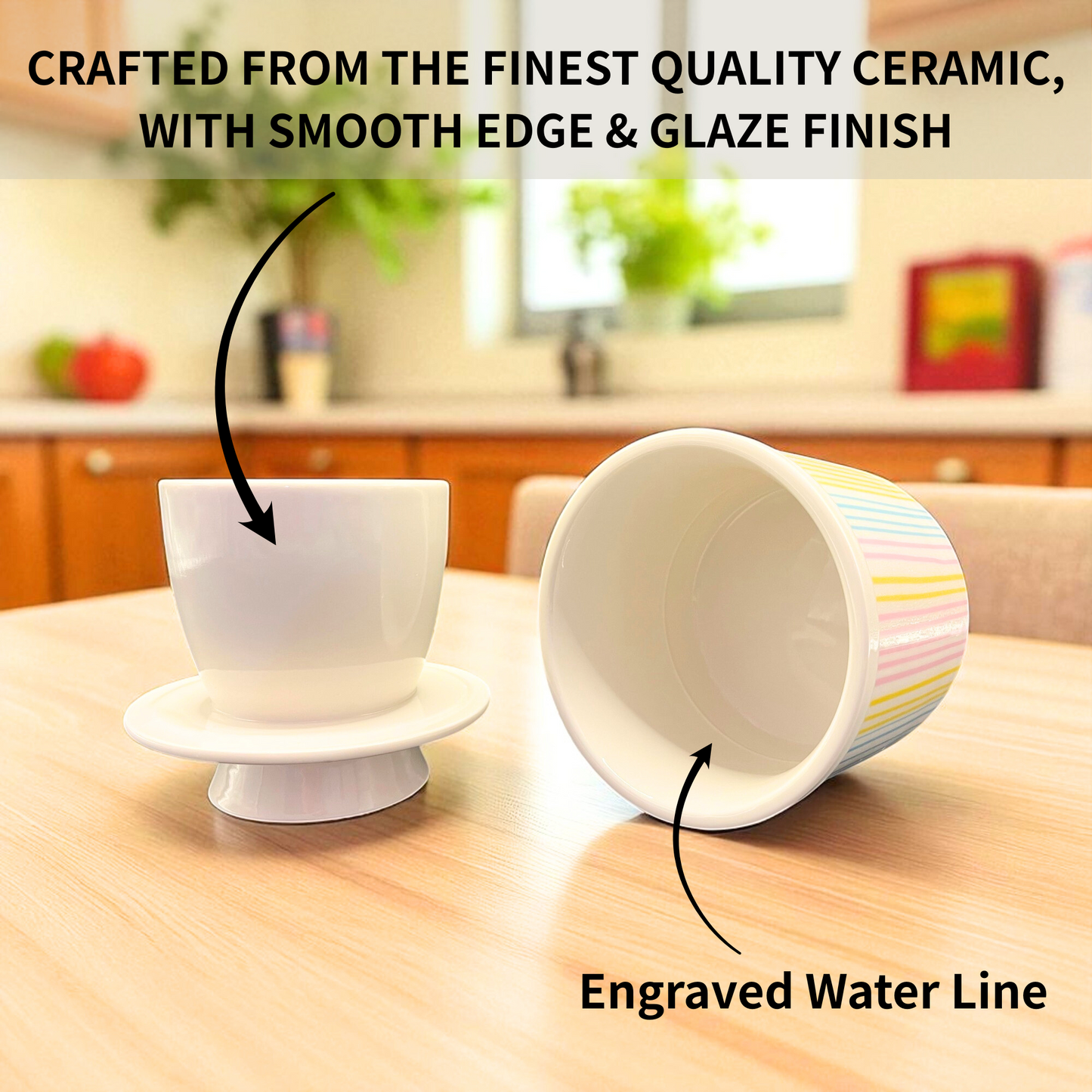 French Ceramic Butter Crock with Lid for Countertop - Pastel Stripes