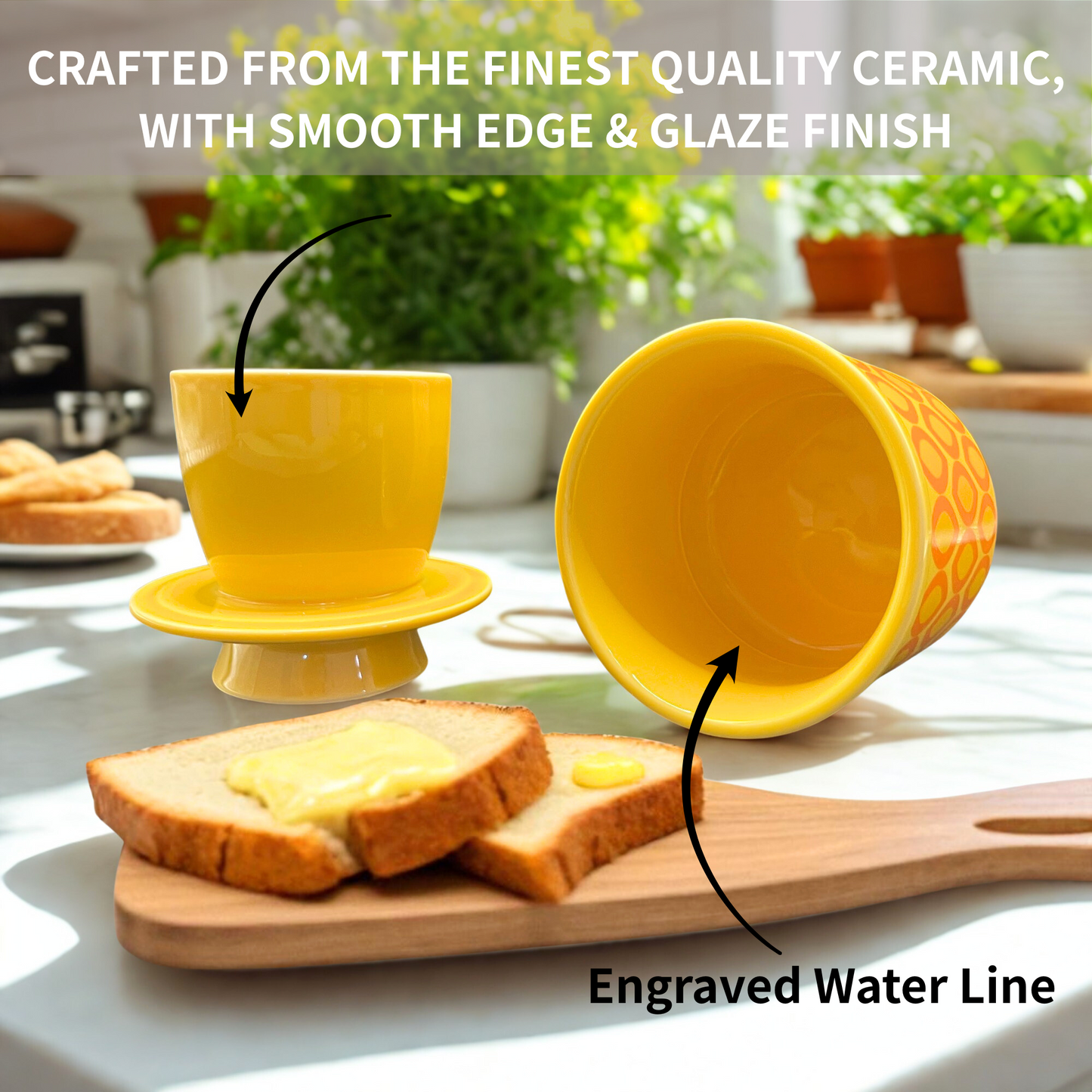 French Ceramic Butter Crock with Lid for Countertop - Yellow Ovals