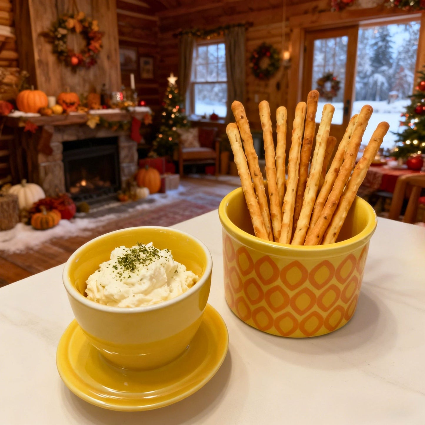 French Ceramic Butter Crock with Lid for Countertop - Yellow Ovals