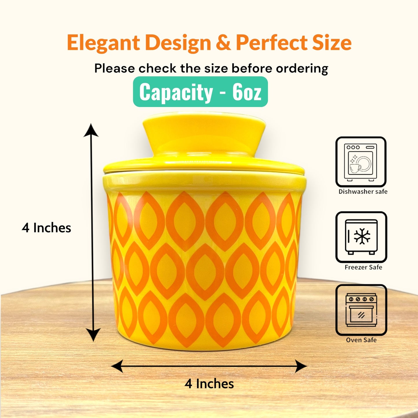 French Ceramic Butter Crock with Lid for Countertop - Yellow Ovals