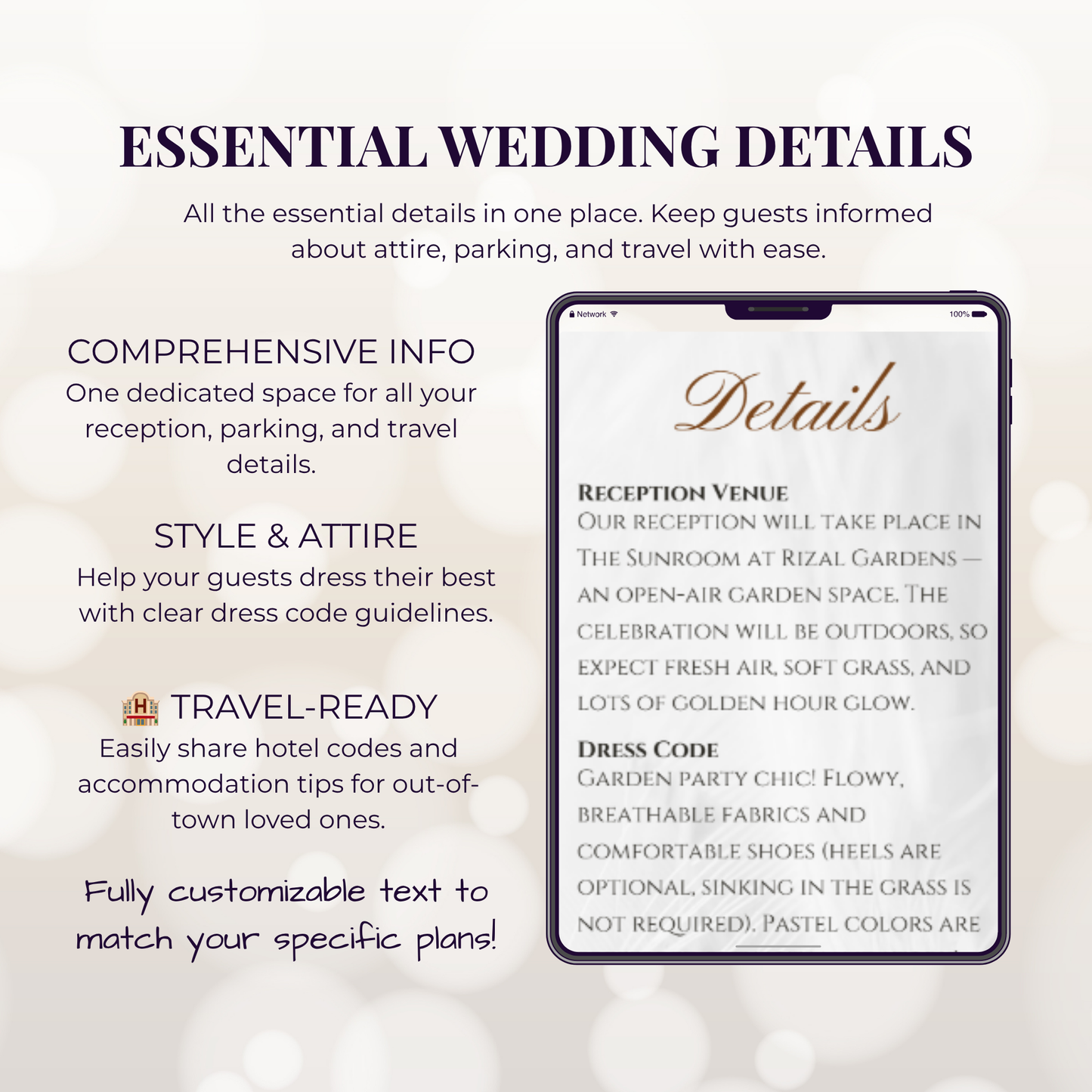 Elegant Feather Texture Theme Wedding Website Template Canva, Modern Digital Invitation