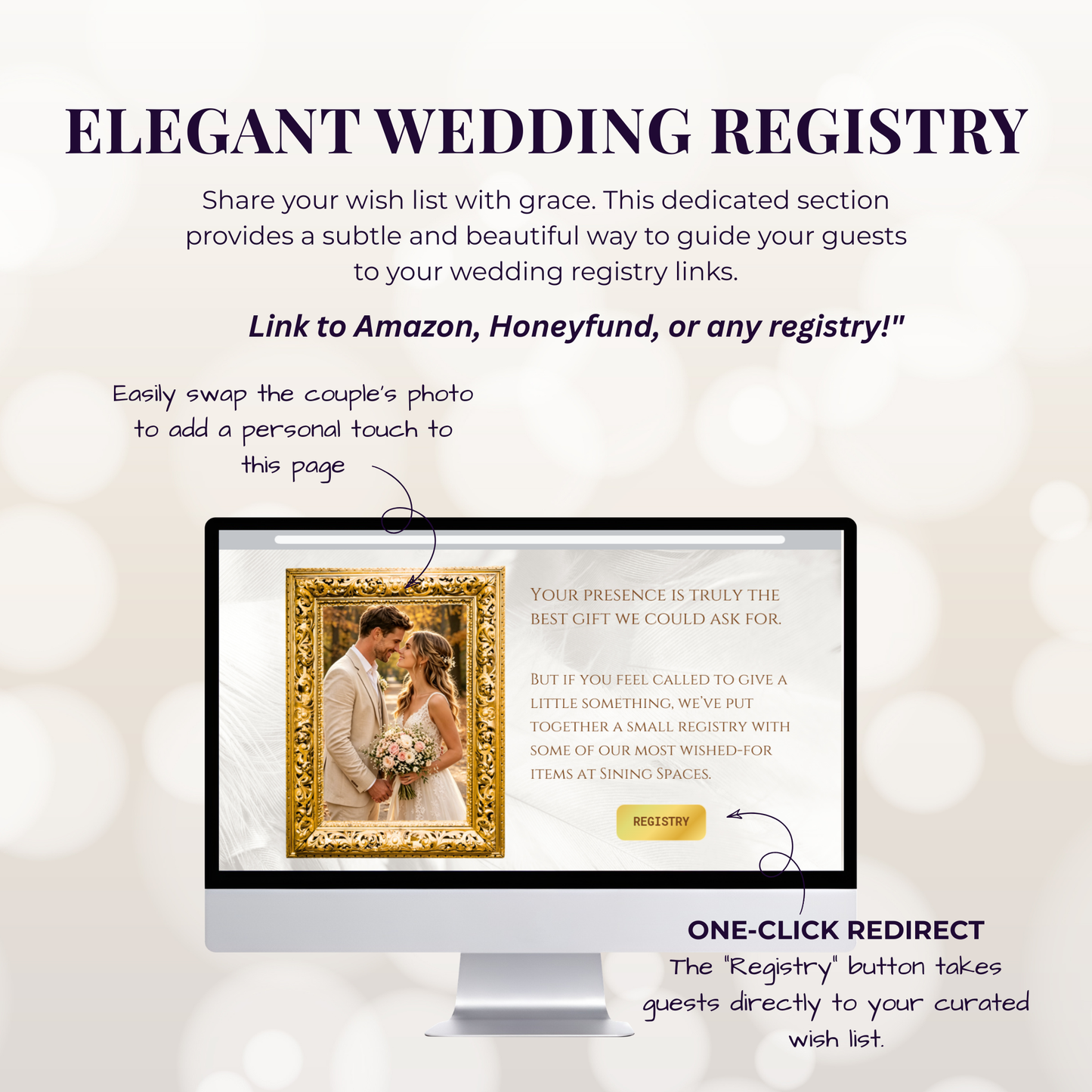 Elegant Feather Texture Theme Wedding Website Template Canva, Modern Digital Invitation