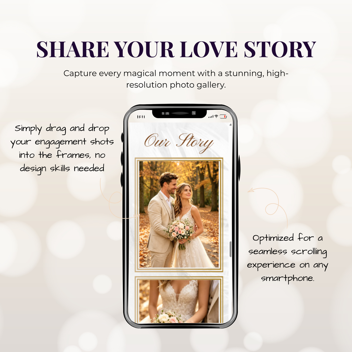 Elegant Feather Texture Theme Wedding Website Template Canva, Modern Digital Invitation