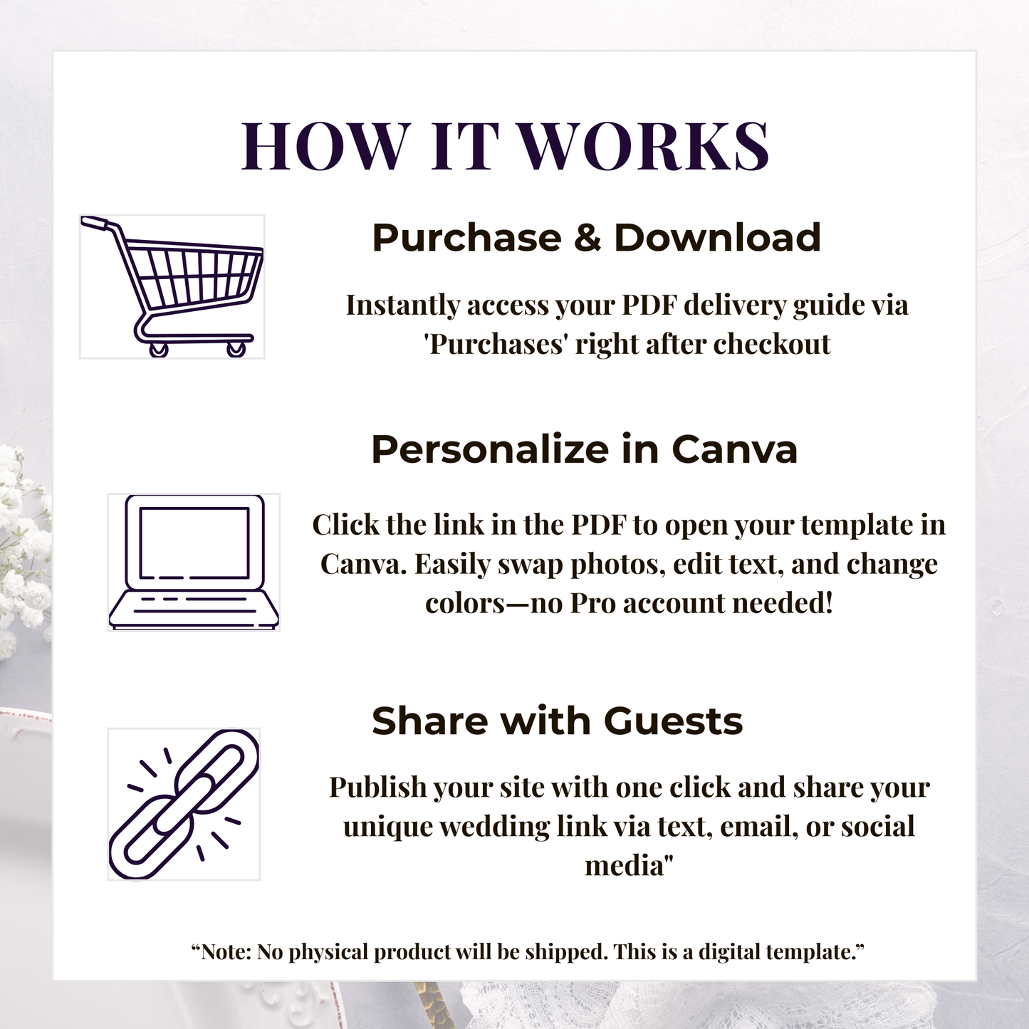 Elegant Feather Texture Theme Wedding Website Template Canva, Modern Digital Invitation