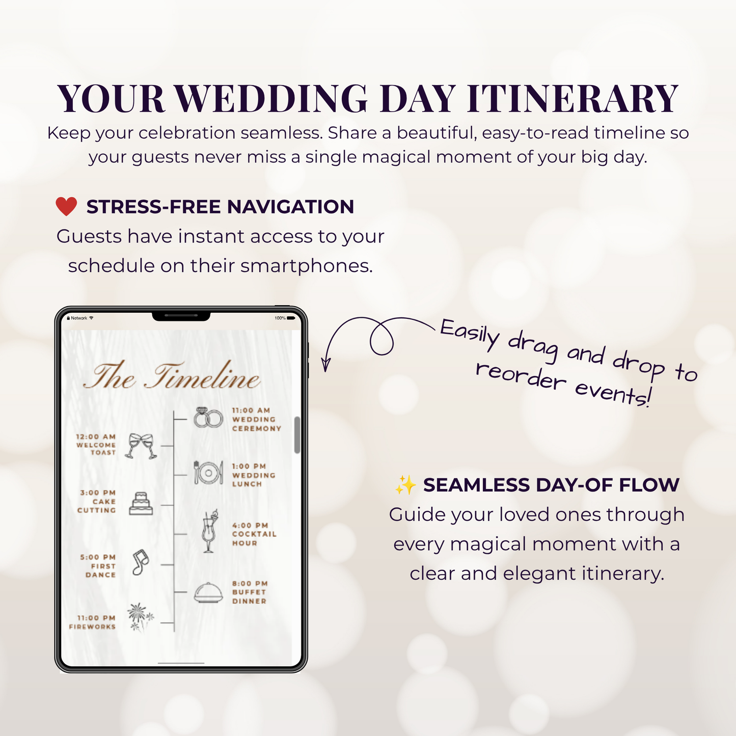 Elegant Feather Texture Theme Wedding Website Template Canva, Modern Digital Invitation