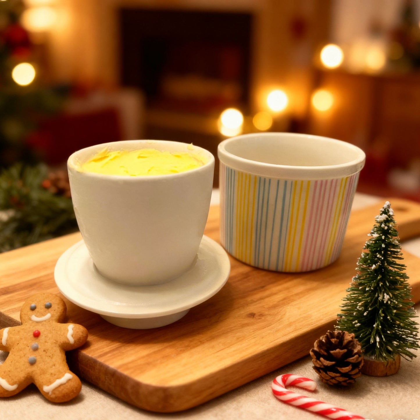 French Ceramic Butter Crock with Lid for Countertop - Pastel Stripes
