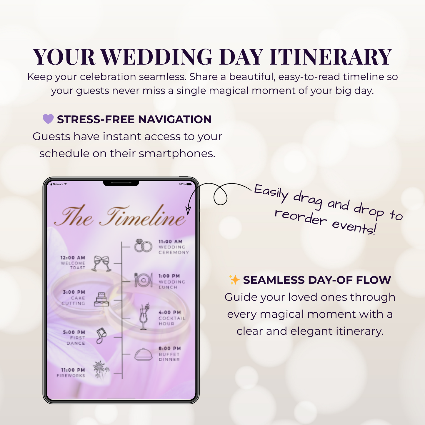Ethereal Purple Floral Theme Wedding Website Template Canva, Modern Electronic Invitation