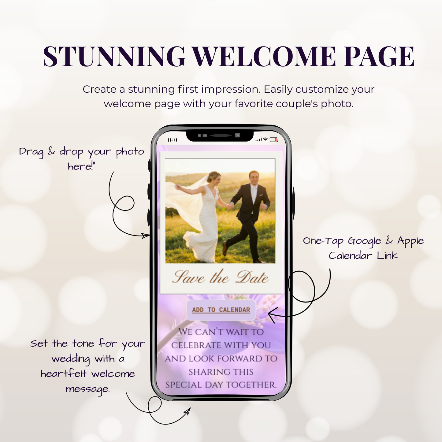 Ethereal Purple Floral Theme Wedding Website Template Canva, Modern Electronic Invitation