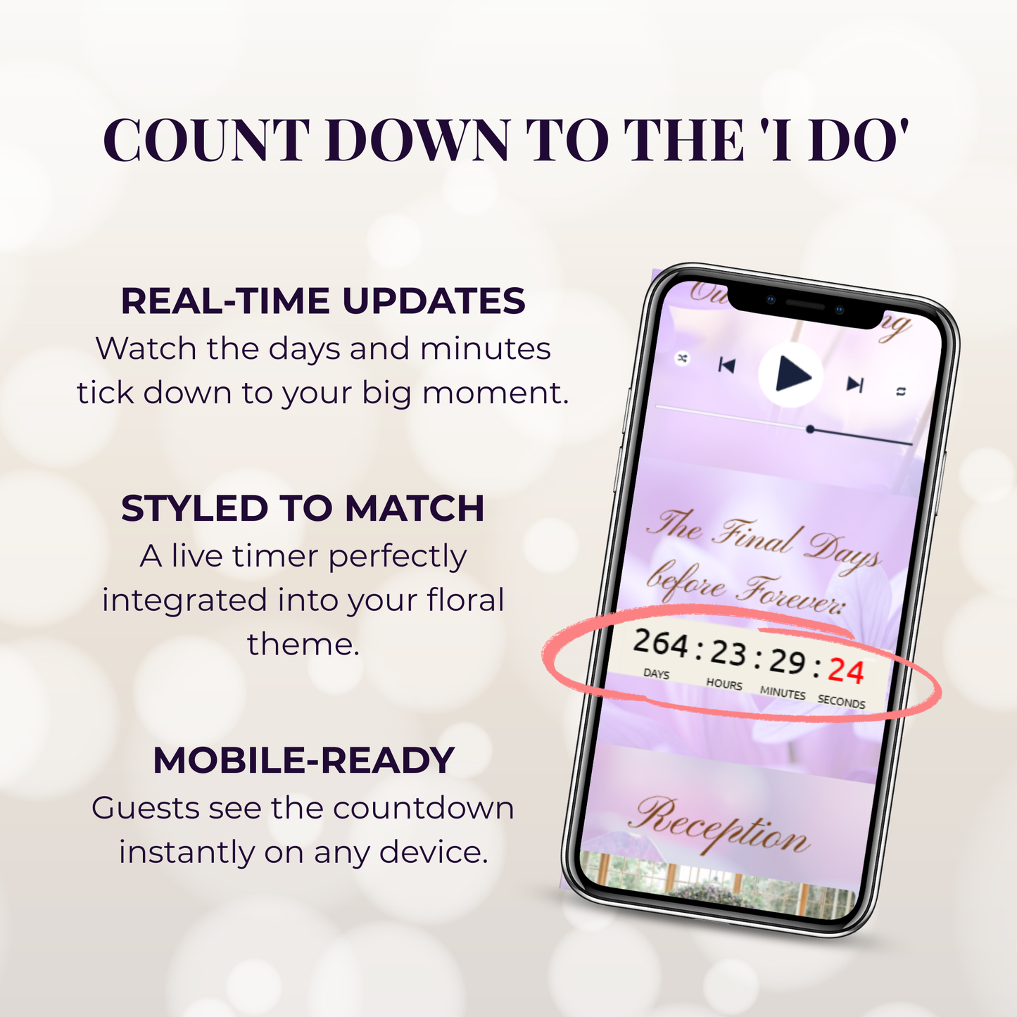 Ethereal Purple Floral Theme Wedding Website Template Canva, Modern Electronic Invitation