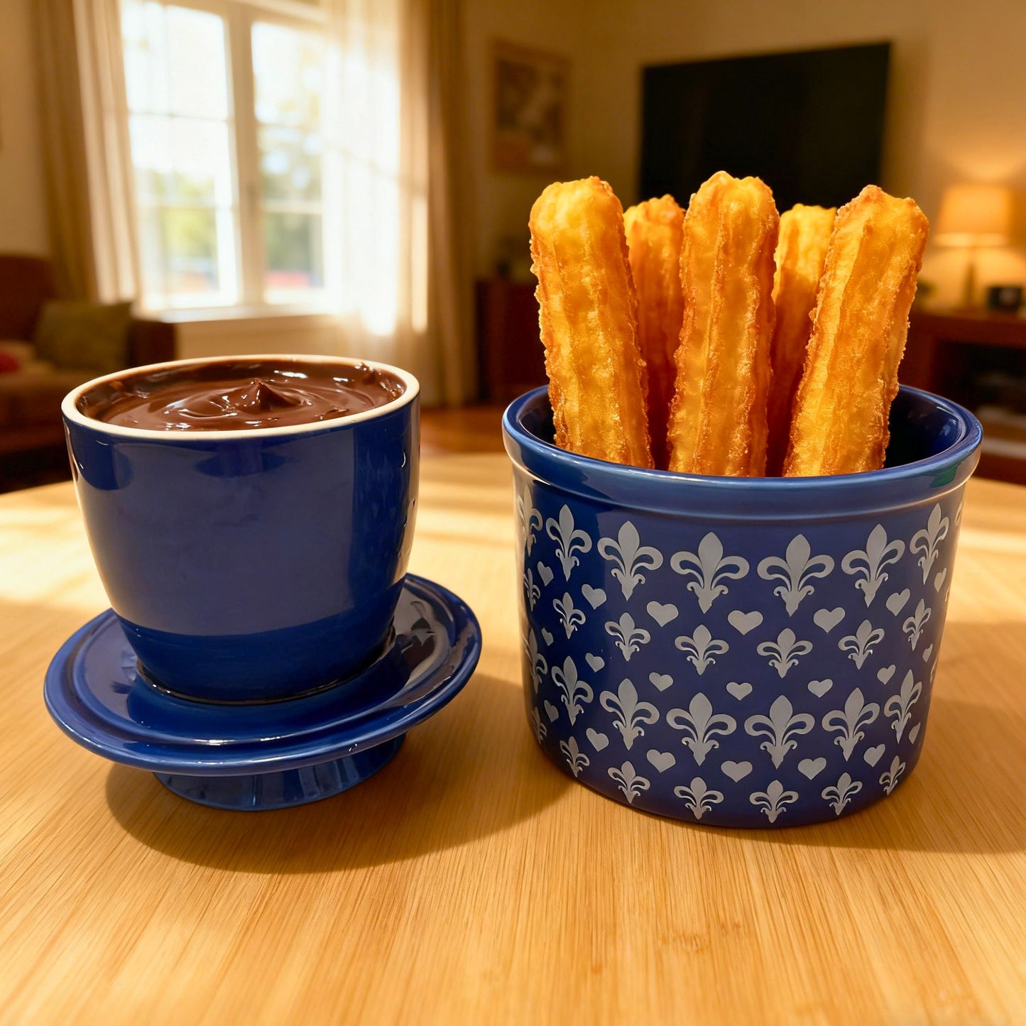 French Ceramic Butter Crock with Lid for Countertop - Blue Fleur