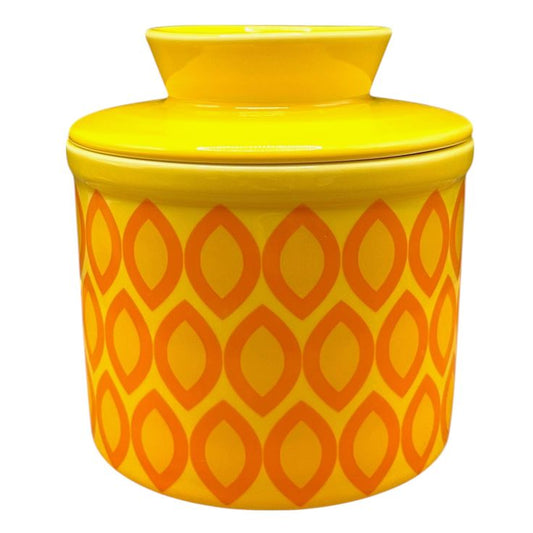 French Ceramic Butter Crock with Lid for Countertop - Yellow Ovals