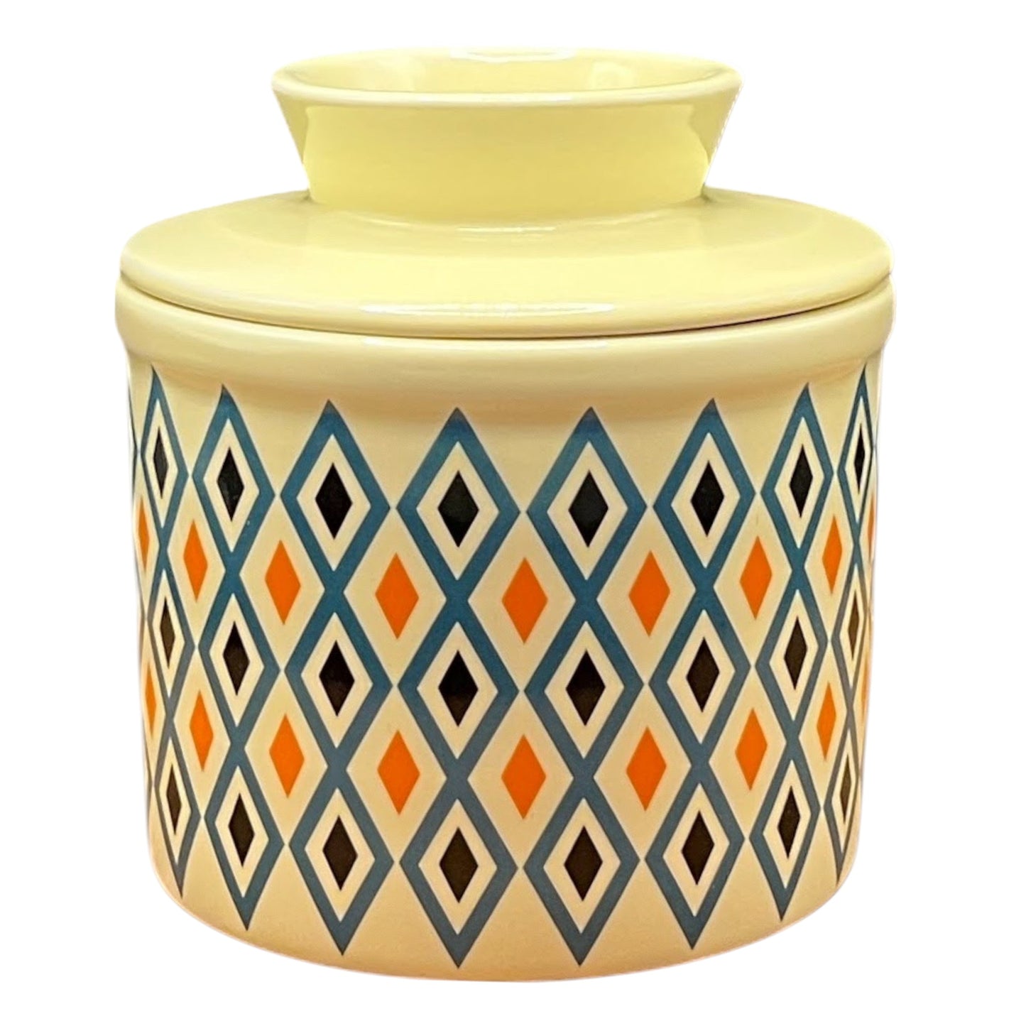 French Ceramic Butter Crock with Lid for Countertop - Retro Diamond